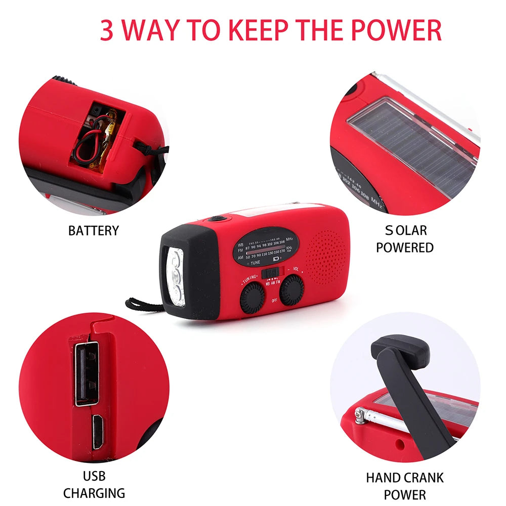 2000 mAh Emergency Radio with LED Lights, Type C-USB Rechargeable Radio, Solar Charging Light, Dynamo for Camping, Field, Farm, Mountain, beach. FM/AM Radio